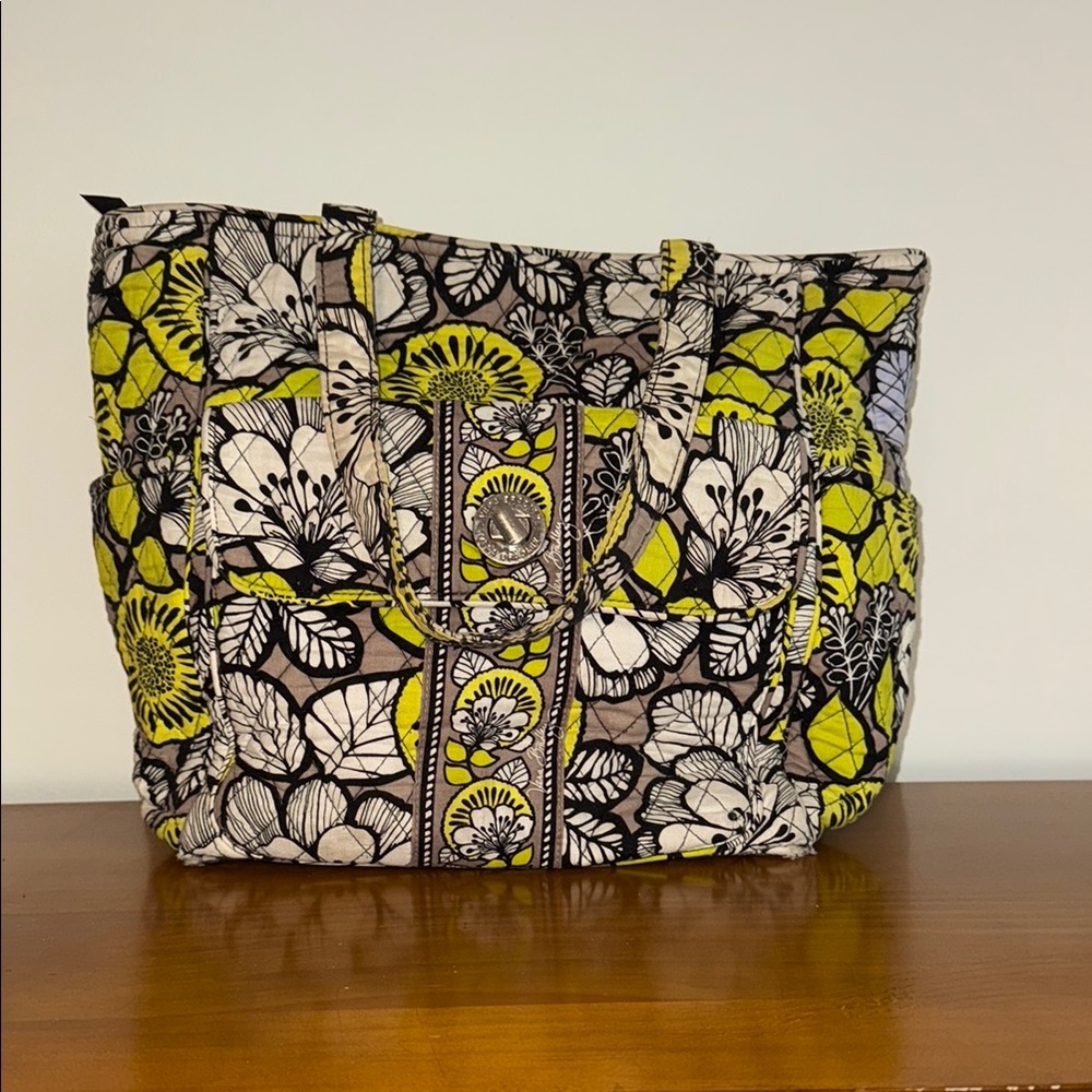 Vera Bradley Yellow and Black Floral Tote Bag Cimron Retired Print